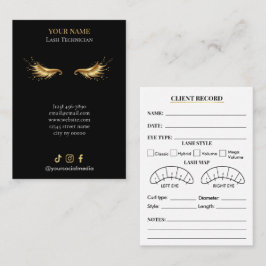 Elegante zwarte en gouden wimperclient registratie visitekaartje