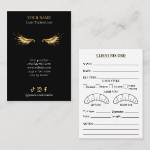 Elegante zwarte en gouden wimperclient registratie visitekaartje