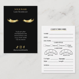 Elegante zwarte en gouden wimperclient registratie visitekaartje