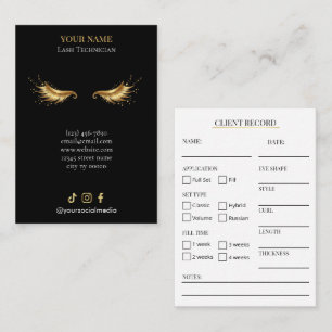 Elegante zwarte en gouden wimperclient registratie visitekaartje