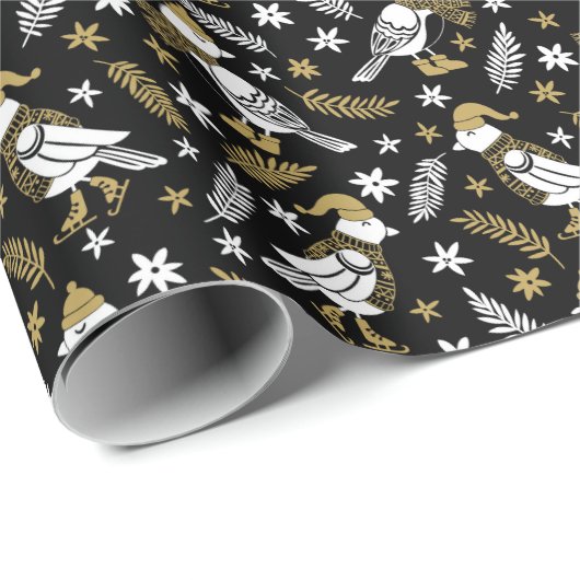 Elegante zwarte en gouden Woodland Bird Cadeaupapier (Rol Hoek)