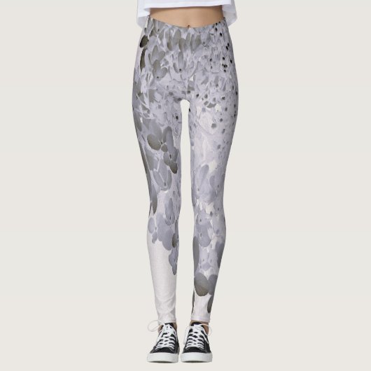 Elegante zwarte en grijze Limelight Hydrangea Leggings (Voorkant)