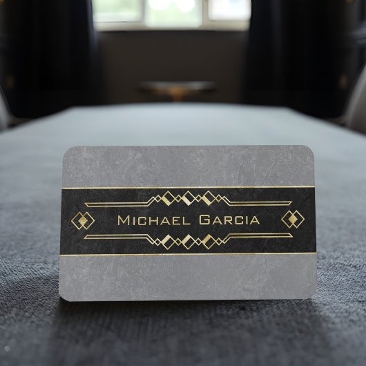 Elegante zwarte en grijze steen met gouden deco ac visitekaartje