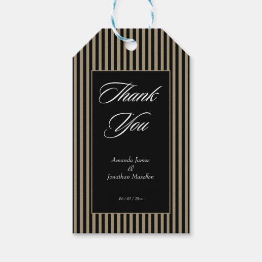 Elegante zwarte en groene strepen Dank u Cadeaulabel (Voorkant)