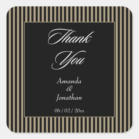 Elegante zwarte en groene strepen Dank u Vierkante Sticker (Voorkant)