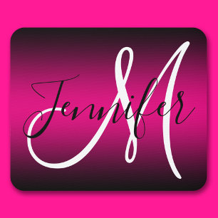Elegante zwarte en hete roze ombre monogram muismat