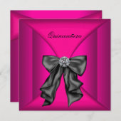 Elegante zwarte en hete roze Quincenceanera Kaart (Voorkant / Achterkant)