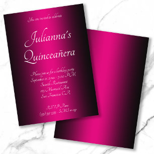 Elegante Zwarte en Hot Pink Ombre Quinceañera Kaart