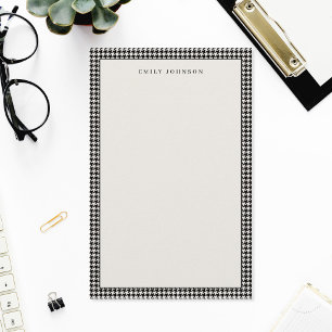 Elegante zwarte en ivoorkleurige houndstooth-monog briefpapier