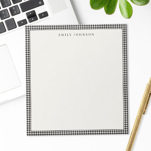 Elegante zwarte en ivoorkleurige houndstooth-monog notitieblok