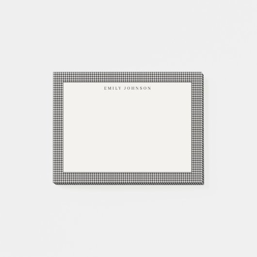 Elegante zwarte en ivoorkleurige houndstooth-monog post-it® notes (Voorkant)