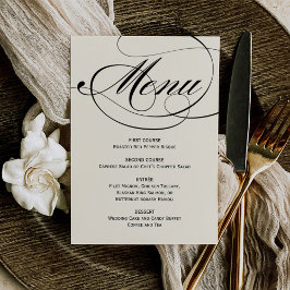 Elegante zwarte en ivoorkleurige kalligrafie huwel menu