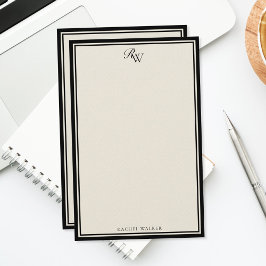 Elegante zwarte en ivoorkleurige monogram twee ran briefpapier