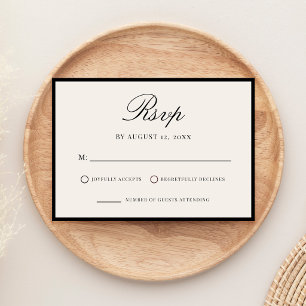 Elegante zwarte en ivoorkleurige Old Money-huwelij RSVP Kaartje