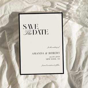 Elegante zwarte en ivoorkleurige Old Money-huwelij Save The Date
