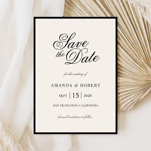Elegante zwarte en ivoorkleurige Old Money-huwelij Save The Date