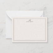 Elegante zwarte en ivoorkleurige script monogramra notitiekaartje (Voorkant)