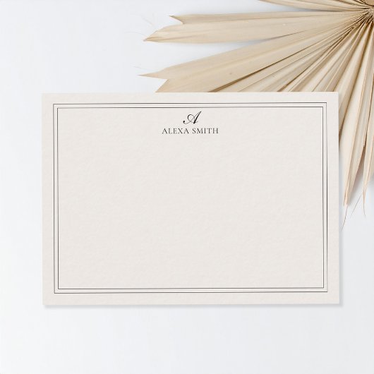 Elegante zwarte en ivoorkleurige script monogramra notitiekaartje