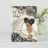 Elegante zwarte en ivoren Baby shower Afro Puffs Kaart (Staand voorkant)