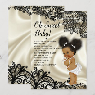 Elegante zwarte en ivoren Baby shower Afro Puffs Kaart