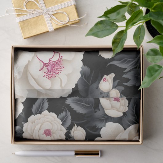Elegante zwarte en ivoren bloem tissuepapier (Geschenk)