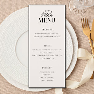 Elegante Zwarte en Ivoren Old Money Bruiloft Menu