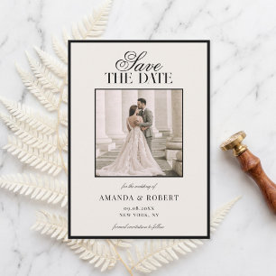 Elegante Zwarte en Ivoren Oude Geld Foto Bruiloft Save The Date