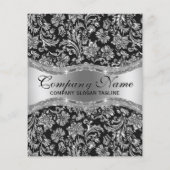 Elegante zwarte en metalen zilveren bloemendamaske flyer (Achterkant)