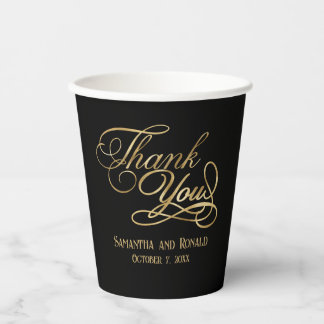Elegante zwarte en namaak gouden kalligrafie bedan papieren bekers