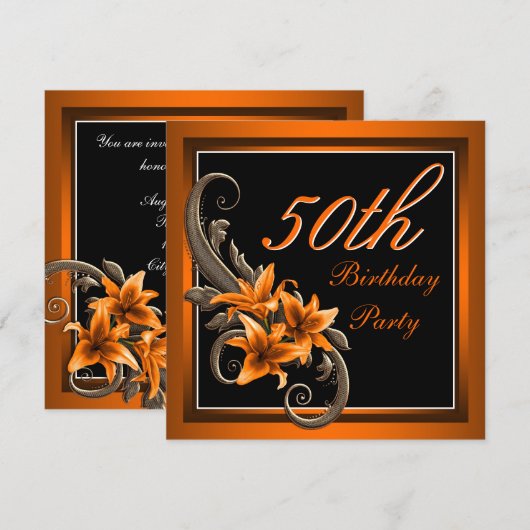 Elegante zwarte en Oranje Tiger Lily verjaardagsfe Kaart (Voorkant / Achterkant)