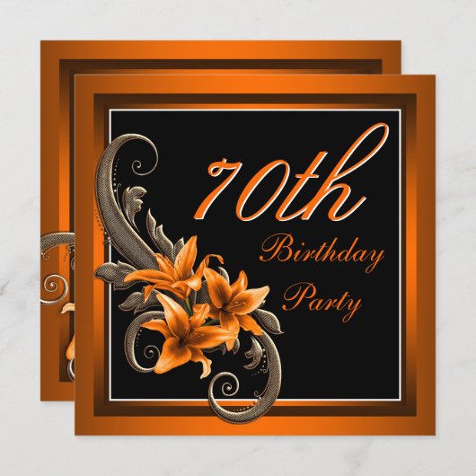 Elegante zwarte en Oranje Tiger Lily verjaardagsfe Kaart (Voorkant / Achterkant)