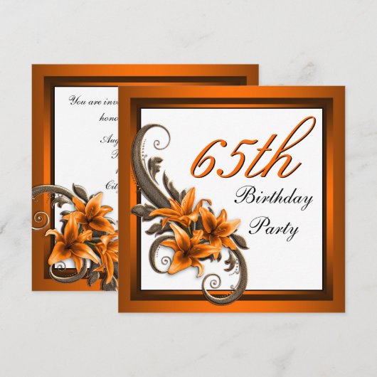 Elegante zwarte en Oranje Tiger Lily verjaardagsfe Kaart (Voorkant / Achterkant)