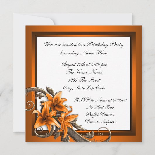 Elegante zwarte en Oranje Tiger Lily verjaardagsfe Kaart (Achterkant)