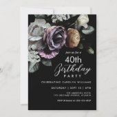 Elegante zwarte en Paarse bloemen 40e verjaardag Kaart (Voorkant)