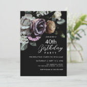 Elegante zwarte en Paarse bloemen 40e verjaardag Kaart (Staand voorkant)