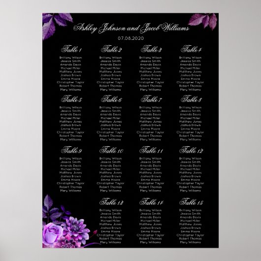 Elegante zwarte en paarse bruiloft zitgrafiek poster (Voorkant)