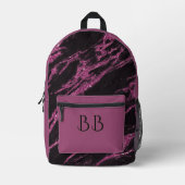 Elegante zwarte en Paarse glitter marmeren Initial Bedrukte Rugzak (Voorkant)