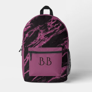 Elegante zwarte en Paarse glitter marmeren Initial Bedrukte Rugzak