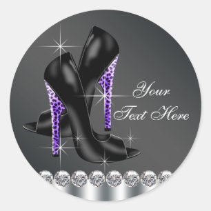 Elegante zwarte en paarse hoge hak schoenstickers ronde sticker