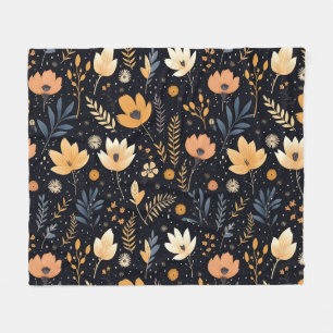 Elegante zwarte en perzik boho bloem fleece deken