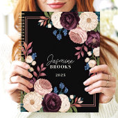 Elegante Zwarte en Pruim Bloemige Aangepaste Naam Planner