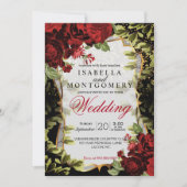 Elegante zwarte en rode bloemen bruiloft kaart (Voorkant)