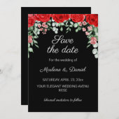 Elegante zwarte en rode bloemen bruiloft save the date (Voorkant / Achterkant)