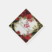 Elegante zwarte en rode bloemen bruiloft servet (Hoek)