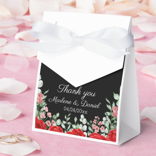 Elegante zwarte en rode bloemenbruiloft bedankdoosjes (Huwelijk)