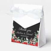Elegante zwarte en rode bloemenbruiloft bedankdoosjes (Voorkant Zijde)
