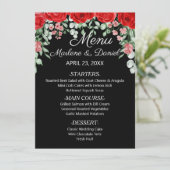 Elegante zwarte en rode bloemenbruiloft menu (Staand voorkant)