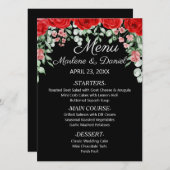 Elegante zwarte en rode bloemenbruiloft menu (Voorkant / Achterkant)