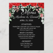 Elegante zwarte en rode bloemenbruiloft menu (Voorkant)