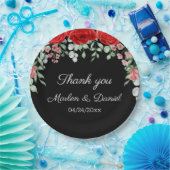 Elegante zwarte en rode bloemenbruiloft papieren bordje (Feest)